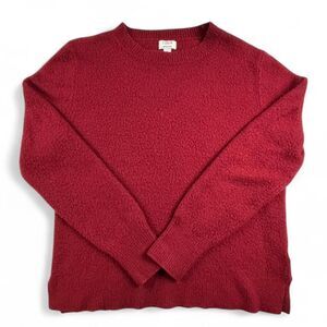 J Crew Fuzzy Knit Sweater Womens L Burgundy Textured Pullover Cozy Relaxed Fit